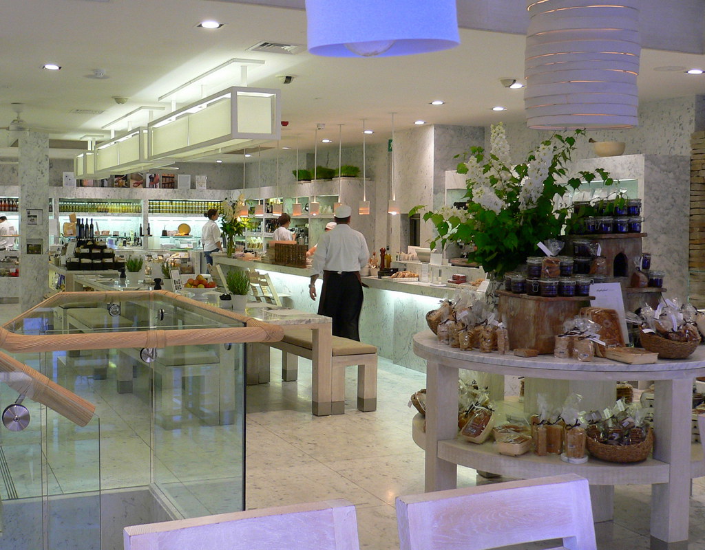 Organic shop interior with stocked shelves and displays
