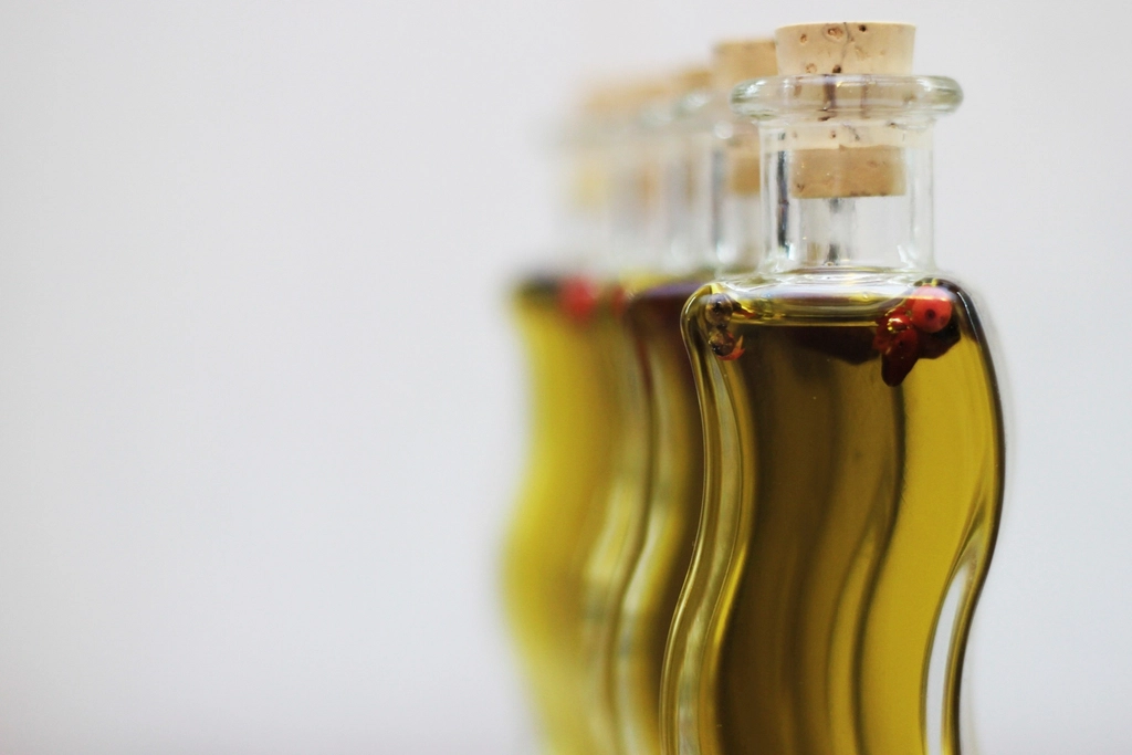 Corked bottles of olive oil