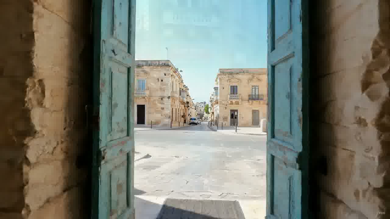 Doorway opening onto a limestone street near Corner Hostel, Sliema.