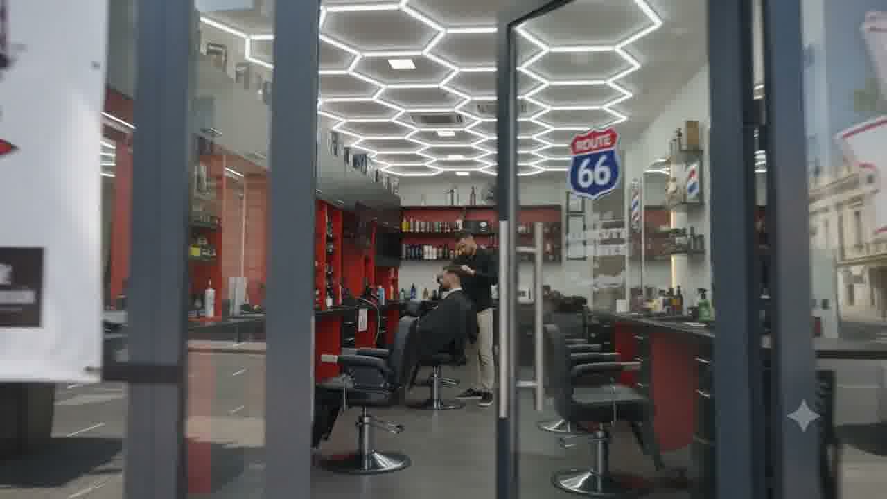 Entrance doors, Route 66 Barber Shop
