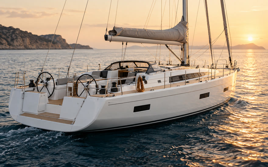 Concept render of a sailing yacht in the Oceanis 60 size and style class — not a photo of the actual advertised vessel