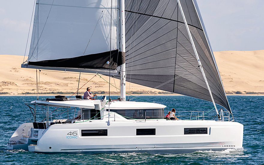A catamaran under way