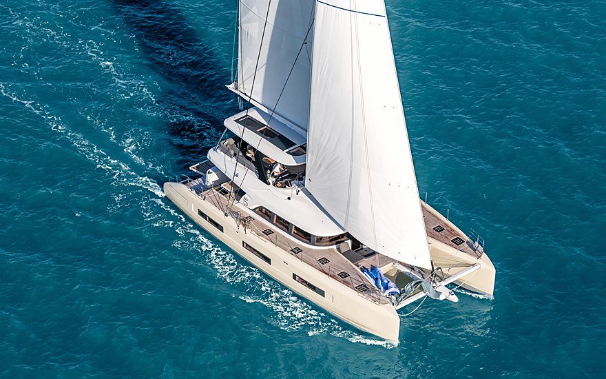 A catamaran under way