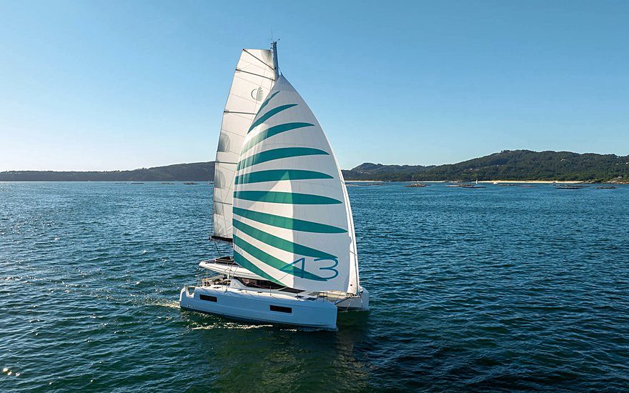 A catamaran under way