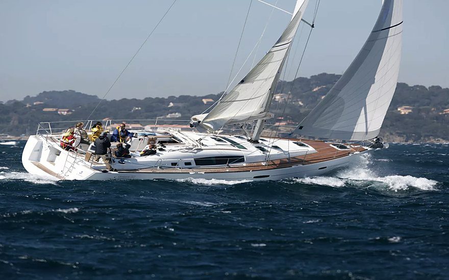 A sailing yacht under way
