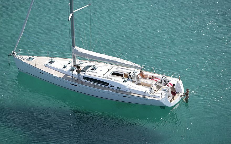 A sailing yacht under way