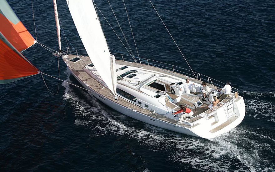 A sailing yacht under way