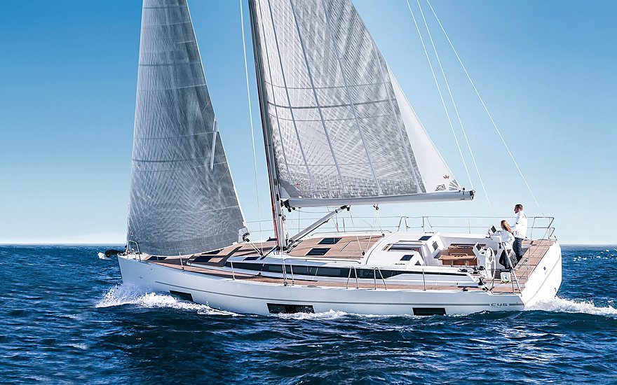 A sailing yacht under way