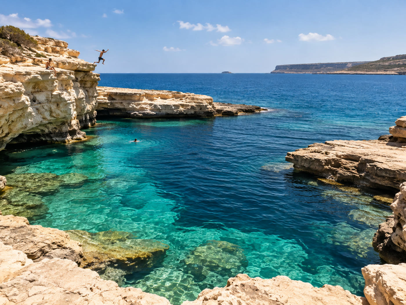 AI-generated concept image in the style of St Peter’s Pool near Marsaxlokk — not an actual photograph