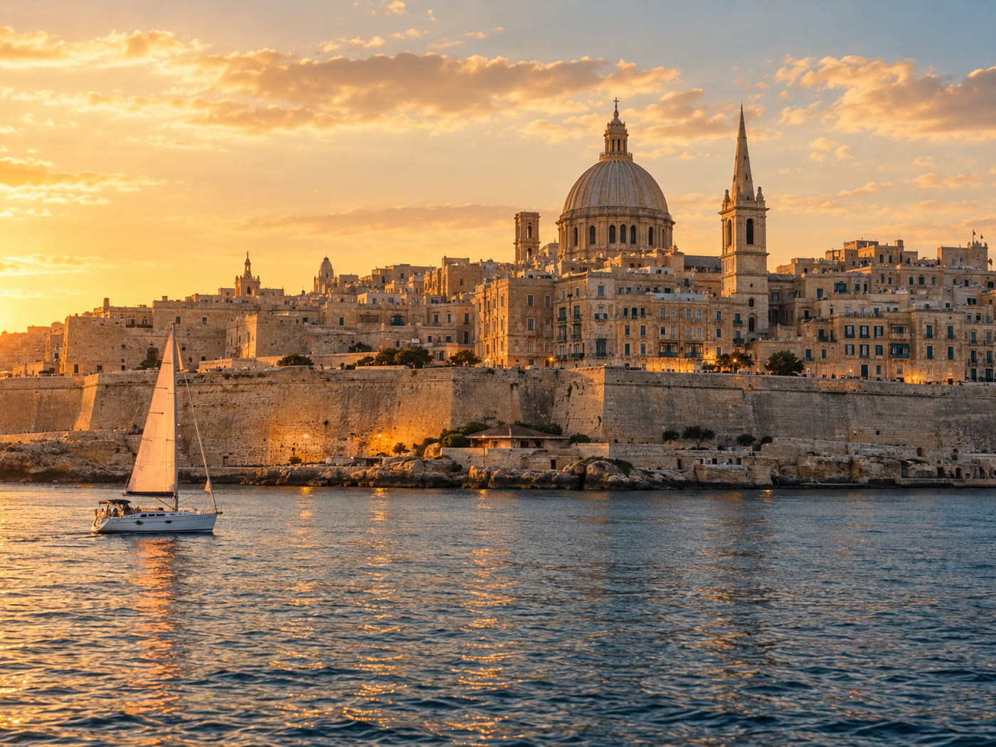 AI-generated concept image in the style of Valletta seen from the water — not an actual photograph